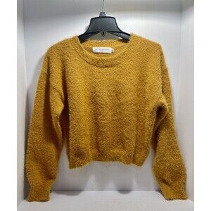 Nectar Clothing Fuzzy Sweater Pullover Mustard Knit Slouchy Loose fit Size L